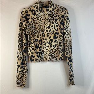 Forever 21 Tan and Black Leopard Print Fitted Long Sleeve Top. Size L